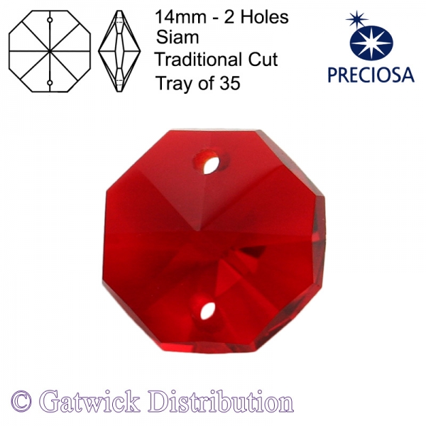 Preciosa Octagons - 14mm 2 holes - SI - Tray of 35