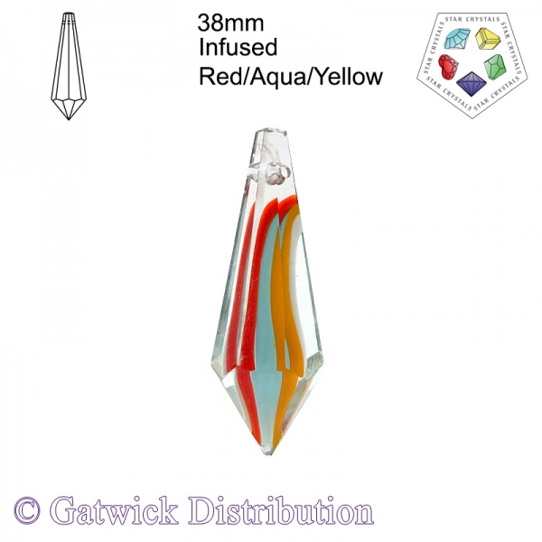 Star Crystals Point - 38mm - Infused Red/Aqua/Yellow