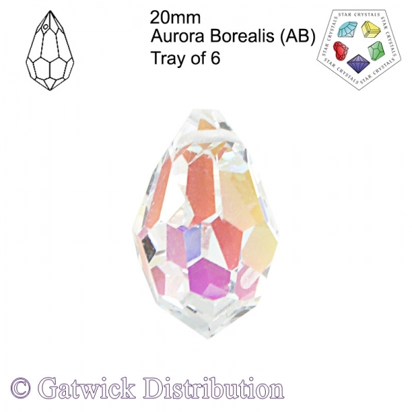 Star Crystals - Tear Drop - 20mm - AB - Tray of 6