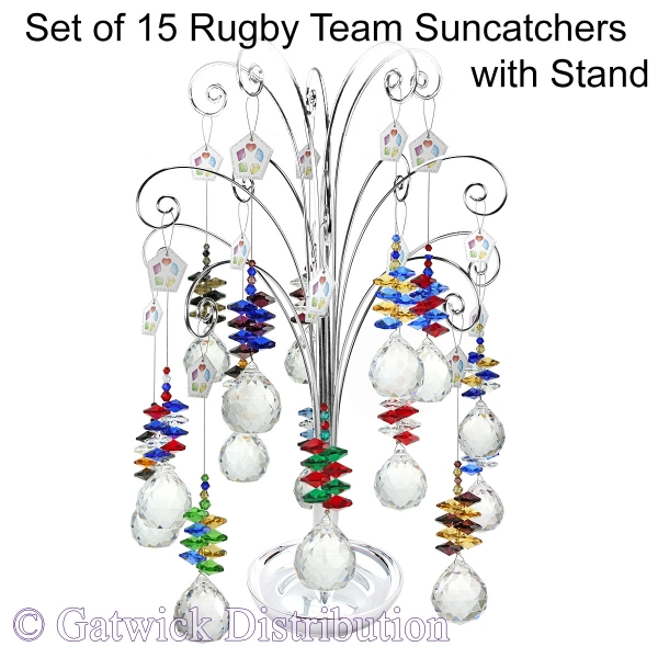 Rugby Lucky Charm Suncatcher Collection - Set of 15 with Stand