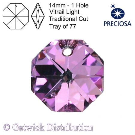 SPECIAL - Preciosa Octagons - 14mm 1 hole - VL - Tray of 77