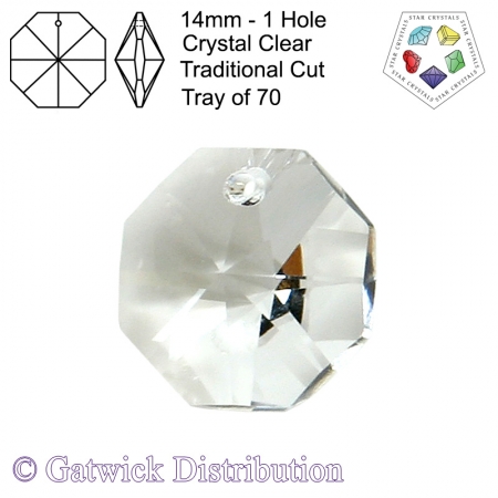 Star Crystals Octagons - 14mm 1 Hole - Crystal Clear - Tray of 70