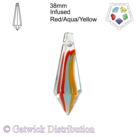 Star Crystals Point - 38mm - Infused Red/Aqua/Yellow