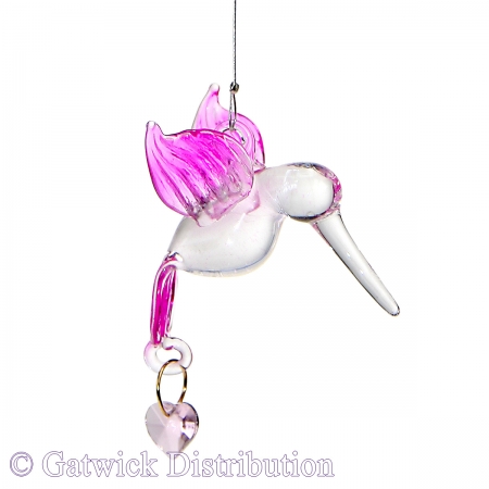 SPECIAL - Pastel Hummingbird With Crystal Heart - Pink
