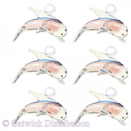 Glass Dolphins with 1 Loop - Set of 6