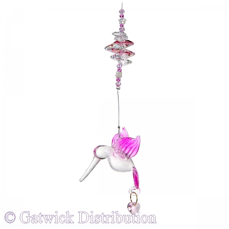 Pastel Hummingbird With Crystal Heart - Pink - Beaded