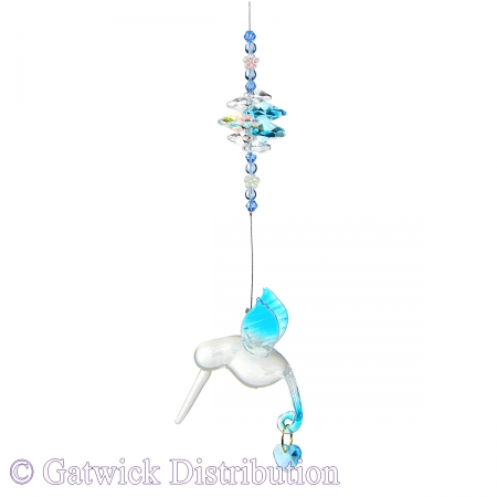 Special - Pastel Hummingbird With Crystal Heart - Blue - Beaded