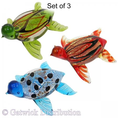 Dichroic Glass Turtles - Set of 3