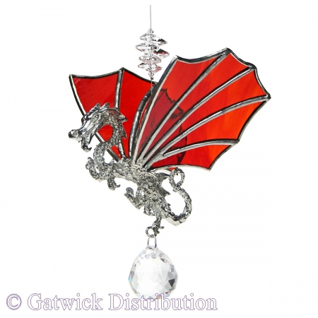 Leadlight Hanging Dragon - Red