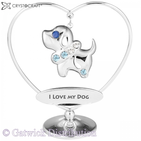 SPECIAL - Crystocraft I Love My Dog - Heart Mobile - Silver