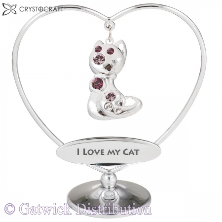SPECIAL - Crystocraft - I Love My Cat - Heart Mobile - Silver