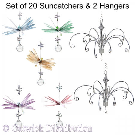 Pastel Dragonfly Suncatcher - Set of 20 with 2 FREE Hangers