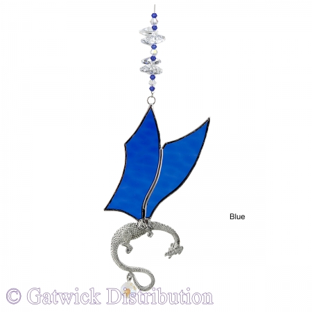 Leadlight Hanging Fire Dragon - Blue