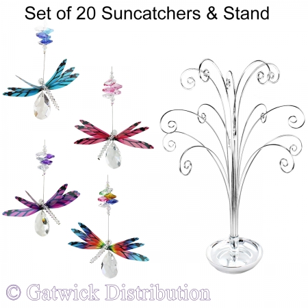 Dragonfly Almond Deluxe Suncatcher - Set of 20 with FREE Stand