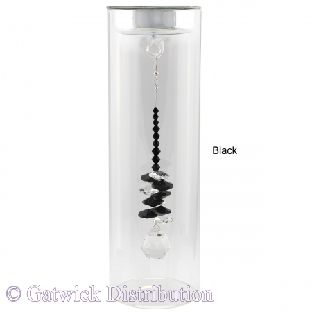 SPECIAL - 20cm Candleholder with Suncatcher - Silver Top - Black