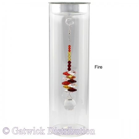 SPECIAL - 20cm Candleholder with Suncatcher - Silver Top - Fire