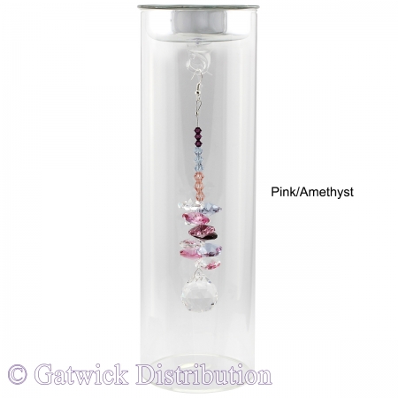 SPECIAL - 20cm Candleholder with Suncatcher - Silver Top - Pink/Amethyst