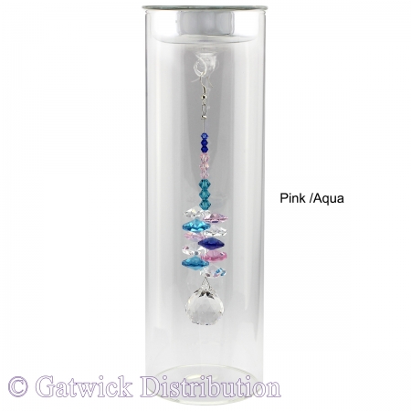 SPECIAL - 20cm Candleholder with Suncatcher - Silver Top - Pink/Aqua