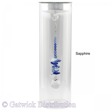 SPECIAL - 20cm Candleholder with Suncatcher - Silver Top - Sapphire