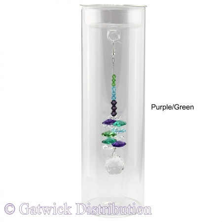 SPECIAL - 20cm Candleholder with Suncatcher - Clear Top - Purple/Green