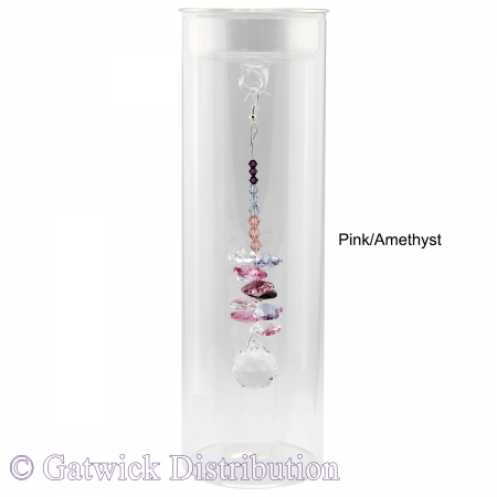 SPECIAL - 20cm Candleholder with Suncatcher - Clear Top - Pink/Amethyst