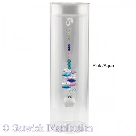 SPECIAL - 20cm Candleholder with Suncatcher - Clear Top - Pink/Aqua