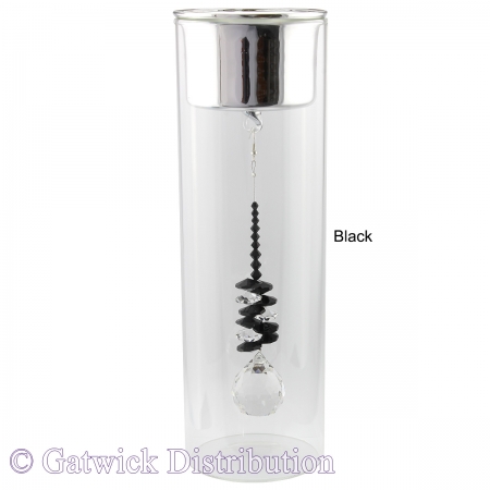 SPECIAL - 25cm Candleholder with Suncatcher - Silver Top - Black