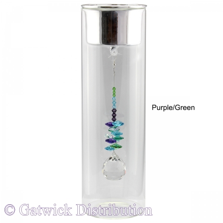 SPECIAL - 25cm Candleholder with Suncatcher - Silver Top - Purple/Green
