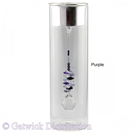 SPECIAL - 25cm Candleholder with Suncatcher - Silver Top - Purple