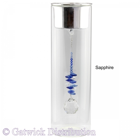 SPECIAL - 25cm Candleholder with Suncatcher - Silver Top - Sapphire