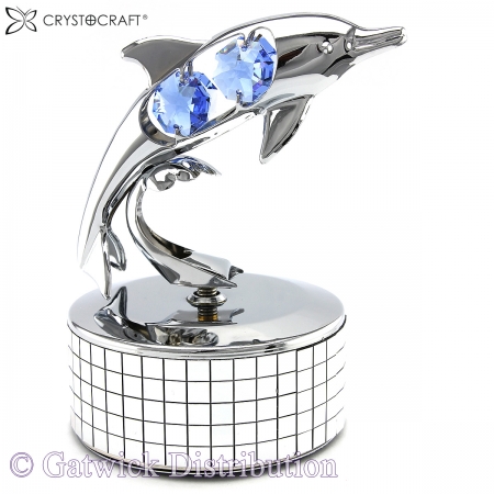 SPECIAL - Crystocraft Dolphin Music Box - Silver/Blue - What a Wonderful World