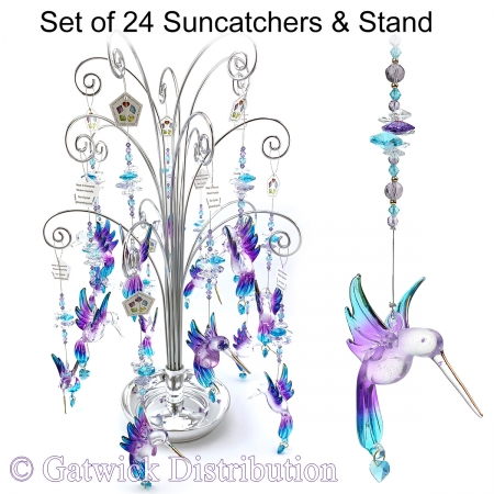 Pastel Hummingbird with crystal heart - set of 24 incl. FREE STAND