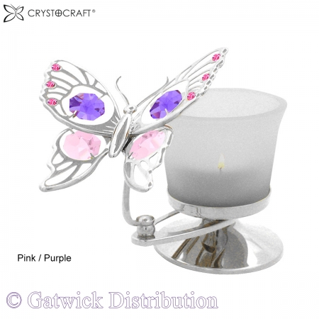 SPECIAL - Crystocraft T-Light - Tiger Butterfly - Silver - Pink/Purple