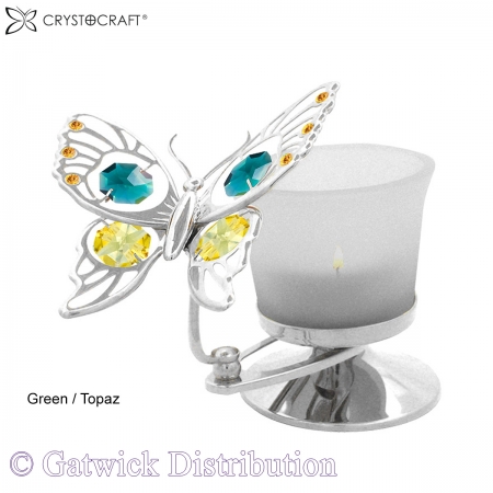 SPECIAL - Crystocraft T-Light - Tiger Butterfly - Silver - Green/Topaz