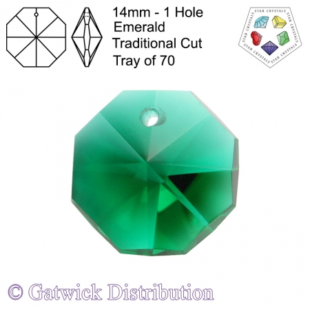 Star Crystals Octagons - 14mm 1 hole - Emerald - Tray of 70