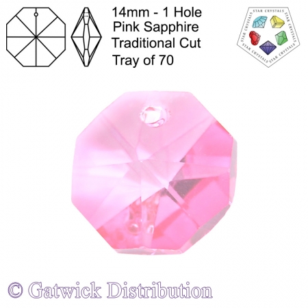 Star Crystals Octagons - 14mm 1 hole - Pink Sapphire - Tray of 70
