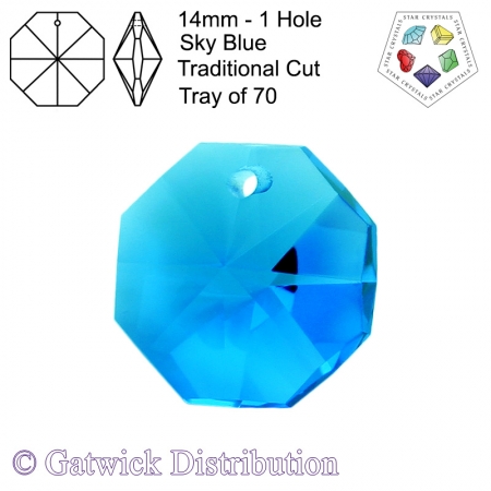 SPECIAL - Star Crystals Octagons - 14mm 1 hole - Sky Blue - Tray of 70