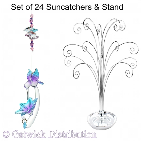Hummingbird with Flower - Beaded - Set of 24 incl. FREE STAND
