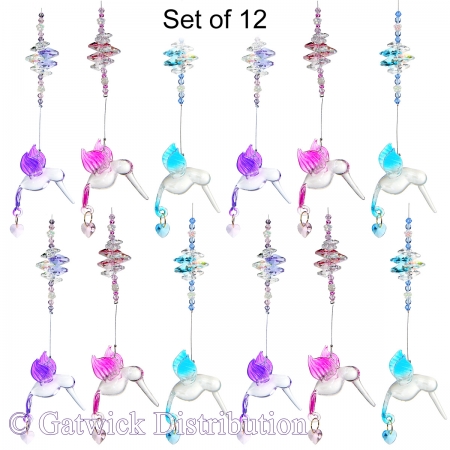 Pastel Hummingbird with Crystal Heart - set of 12