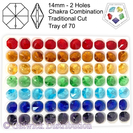 SPECIAL - Star Crystals Octagons - 14mm 2 Holes â€“ CHAKRA - Tray of 70