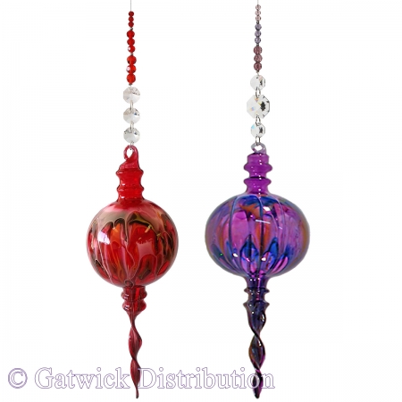 Painted Bauble - Shape 518 - Red and Purple - Beaded - Set of 2